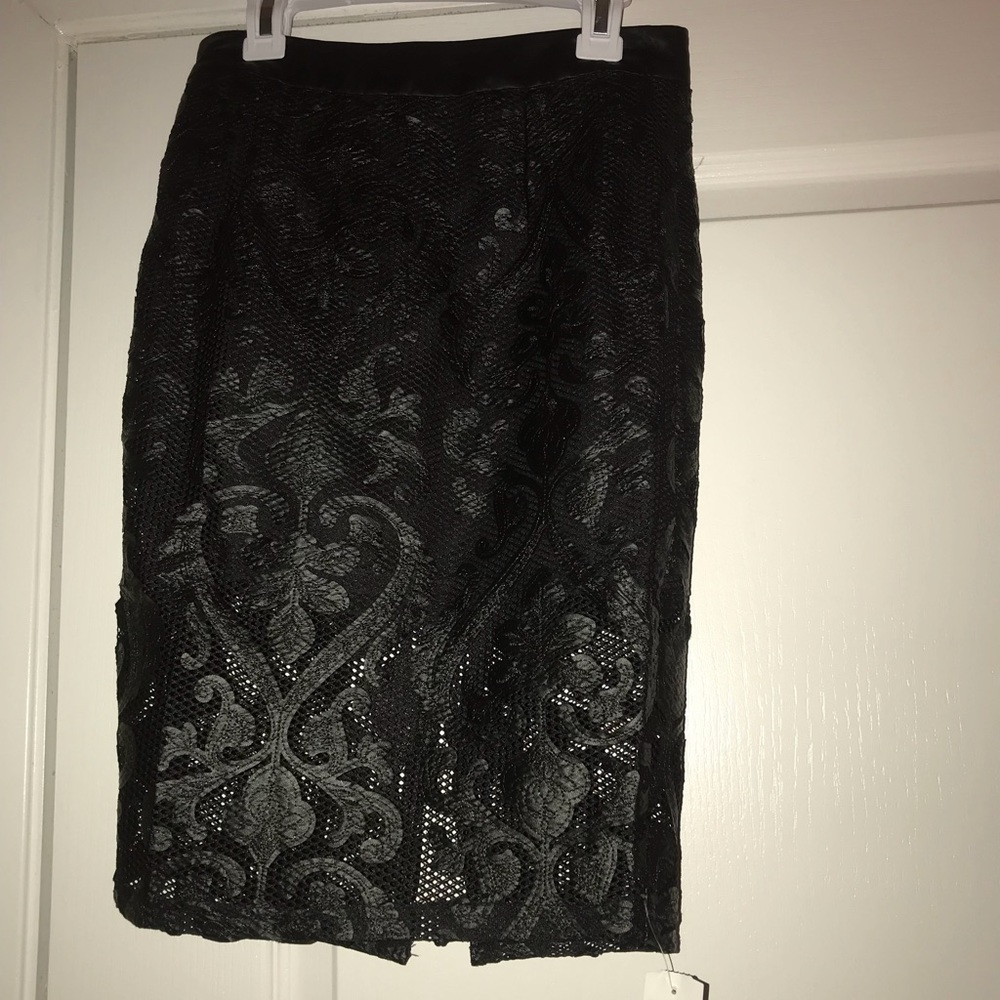 Black pencil lace skirt.